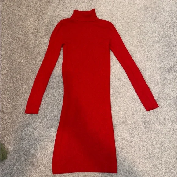 Express Red Turtleneck Sweater Dress - Picture 2 of 4